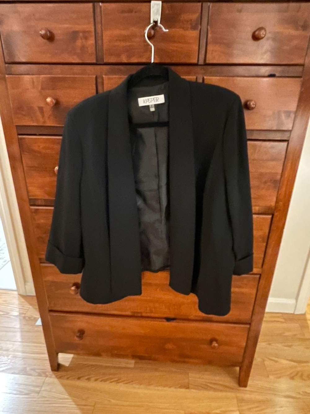 Kasparov Black Shawl Blazer, Size 18, Three quarter length sleeves with Cuff